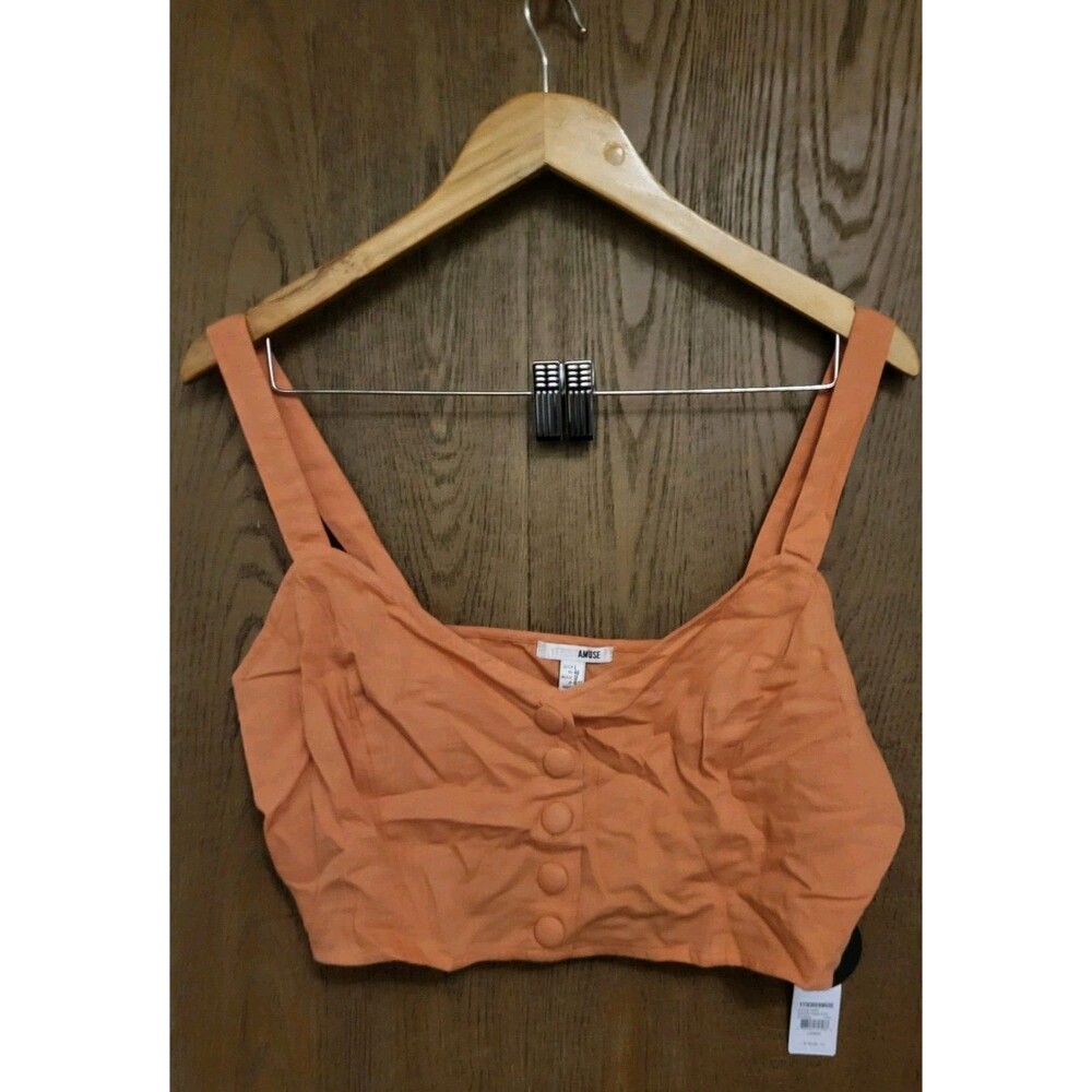 AMUSE SOCIETY Womens Island Time Woven Tank Top Copper Orange Linen Size Large